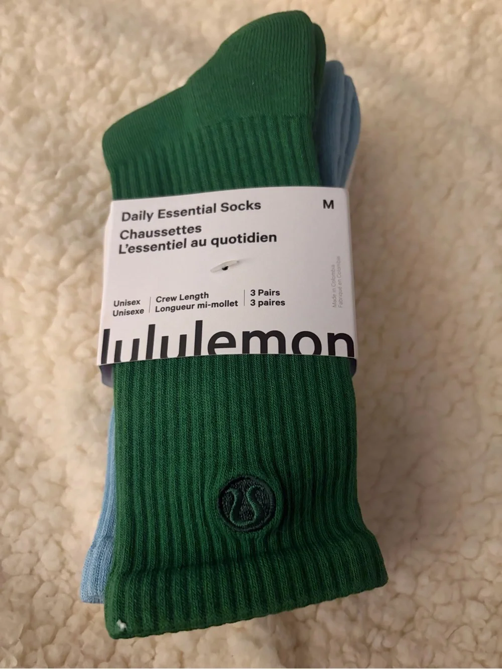 lululemon athletica Daily Essential Crew Socks - Green, Light Blue & White NWT